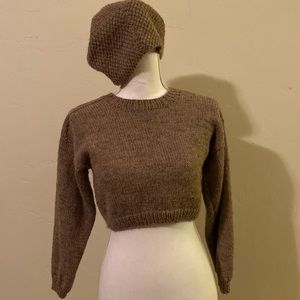 COPY - Vintage Knit Cropped Sweater & Slouchy Hat Set